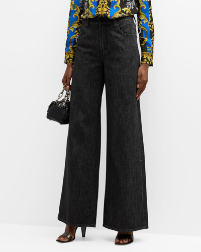 Shop Alice And Olivia Trish Low-rise Baggy Jeans In Maya Smooth Black