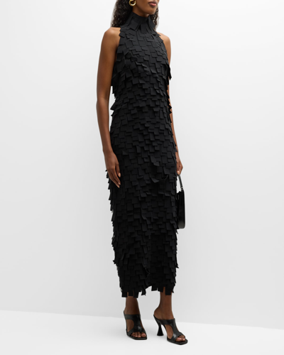 Shop A.w.a.k.e. Multi-rectangle Halter-neck Midi Dress In Black