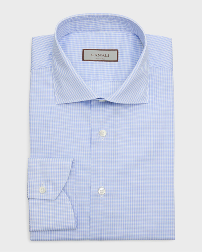 Shop Canali Men's Micro-check Cotton Dress Shirt In Blue