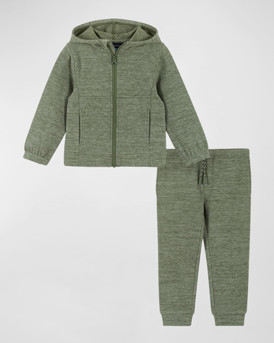 Shop Andy & Evan Boy's Double-peached Sweatshirt And Pants Set In Olive