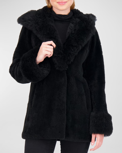 Shop Gorski Cashmere Goat Fur Parka Jacket With Cashmere Goat Hood Trim And Cuffs In Black