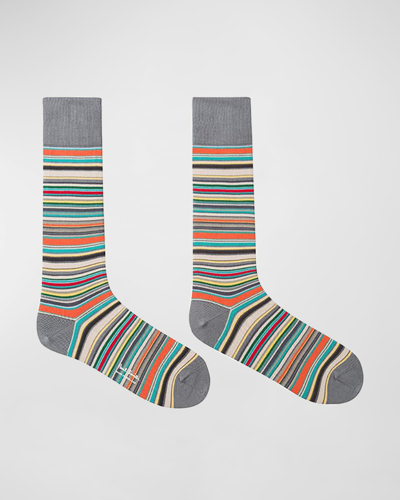 Shop Paul Smith Men's Multi-stripe Socks In Gray Multi