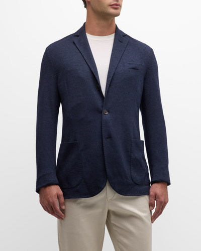 Shop Loro Piana Men's Cashmere-silk Jersey Sweater Jacket In W532 Ombre Blue