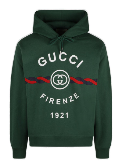 Shop Gucci Firenze 1921 Printed Drawstring Hoodie In White