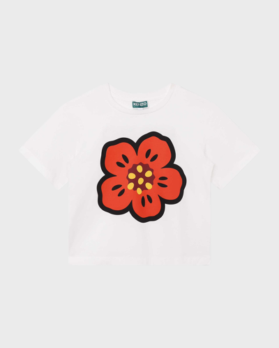 Shop Kenzo Girl's Poppy Logo-print T-shirt In 12p-ivory