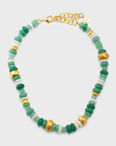 Shop Nest Jewelry Jade Aventurine And Pearl Strand Necklace In Green