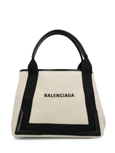 Shop Balenciaga Cabas Logo Printed Tote Bag In Beige