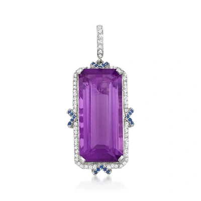 Shop Ross-simons Amethyst And . Diamond Pendant In 14kt White Gold With Sapphire Accents In Purple