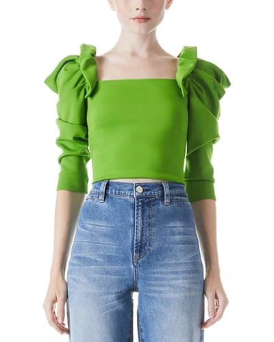 Shop Alice And Olivia Genny Ruffle Fitted Top In Green