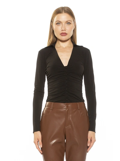 Alexia Admor Alina Long Sleeve Ruched Top In Black