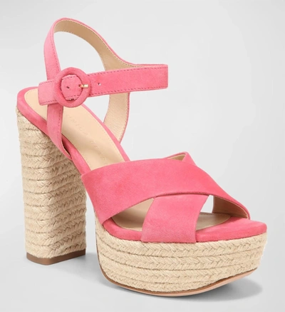 Shop Veronica Beard Lucille Platform Espadrille Sandal In Coral Pink Suede In Multi