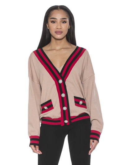 Alexia Admor Frances Stripe Trim Cardigan In Brown