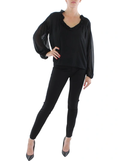 Shop 1.state Womens Ruffled V-neck Blouse In Black