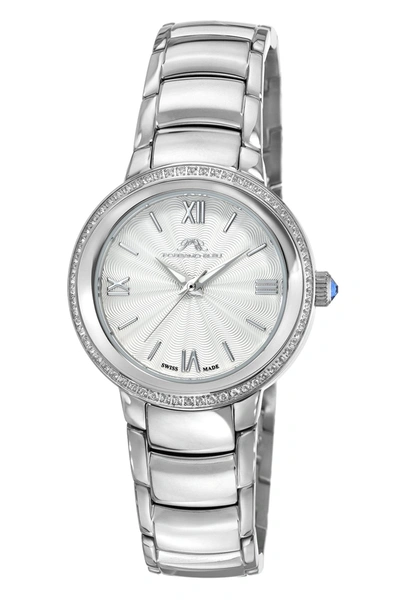 Shop Porsamo Bleu Luna Women's Silver Tone Crystal Watch, Guilloche Dial