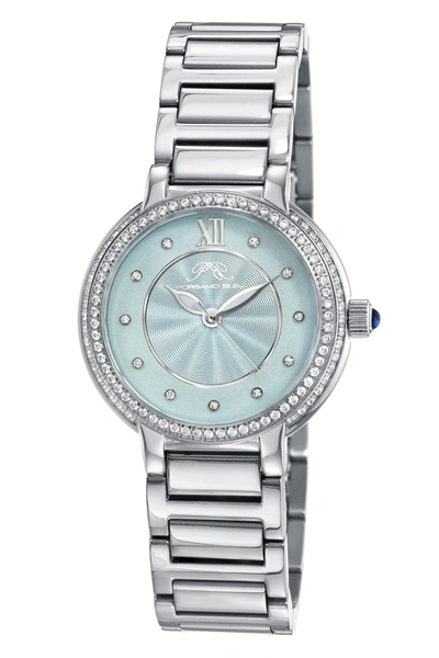 Shop Porsamo Bleu Stella Women's Silver Tone Crystal Watch With Baby Blue Guilloche-sunray Dial