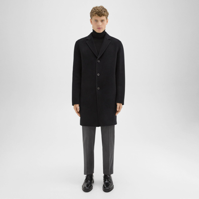 Shop Theory Almec Coat In Double-face Wool-cashmere In Black/dk Charcoal Mel