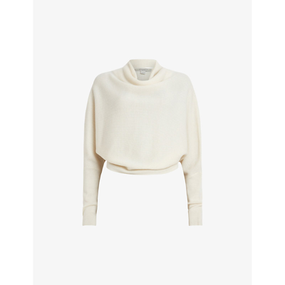 Shop Allsaints Women's Chalk White Ridley Cropped Wool And Cashmere-blend Jumper