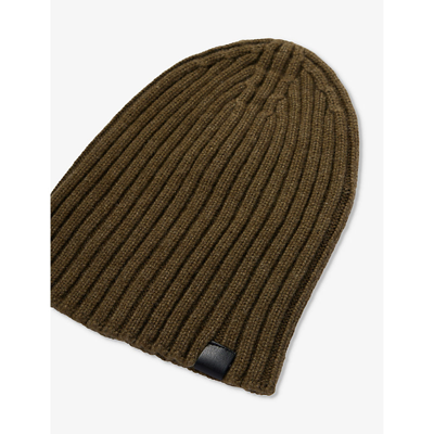 Shop Tom Ford Mens Olive Brand-patch Ribbed Cashmere Beanie