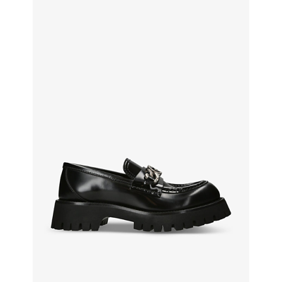 Shop Gucci Women's Black Jeanne Chain-embellished Leather Loafers