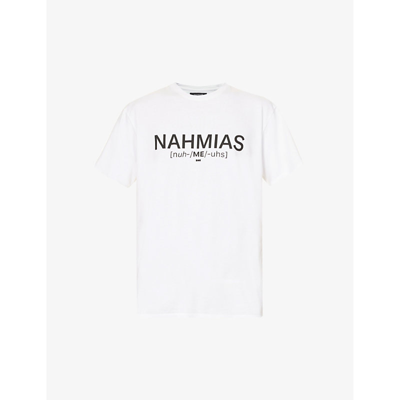 Shop Nahmias Mens White Pronunciation Brand-print Cotton-jersey T-shirt