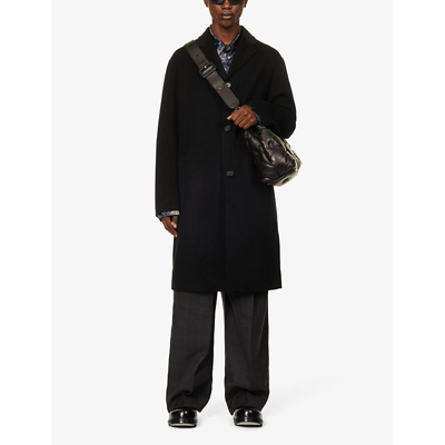 Shop Acne Studios Men's Black Dalio Brushed-texture Wool Coat