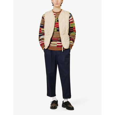 Shop Beams Plus Mens Stripe Patchwork Striped-pattern Wool Jumper