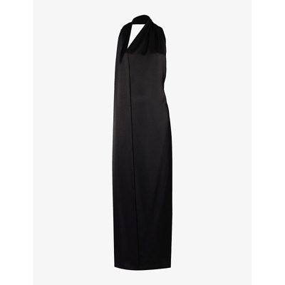 Shop Loewe Womens Black Halterneck Low-back Satin Maxi Dress