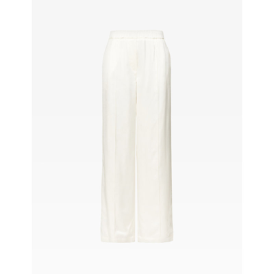 Shop Loewe Women's Ivory Wide-leg Mid-rise Silk Trousers
