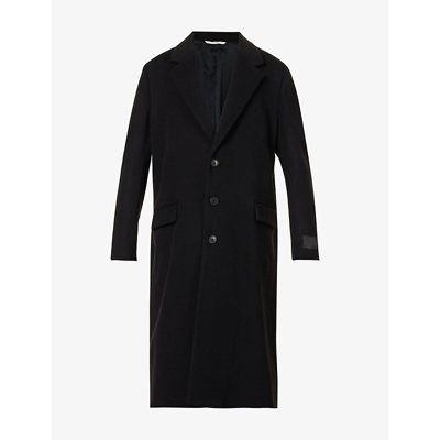 Shop Valentino Notched-lapel Regular-fit Wool-blend Overcoat In Black
