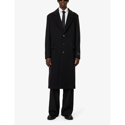 Shop Valentino Notched-lapel Regular-fit Wool-blend Overcoat In Black