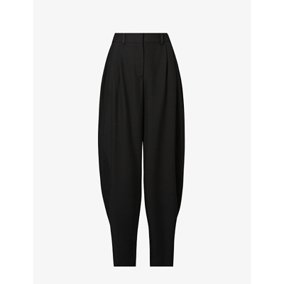 Shop Stella Mccartney Womens Black Pleated Barrel-leg Wool Trousers