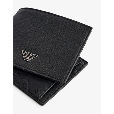 Emporio Armani Asv Regenerated Saffiano Leather Coin-pocket Wallet With Eagle Plate In Black