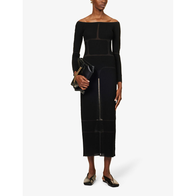 Shop Gabriela Hearst Womens Black Sebbie Panelled Wool, Silk And Cashmere-blend Knitted Maxi Dress