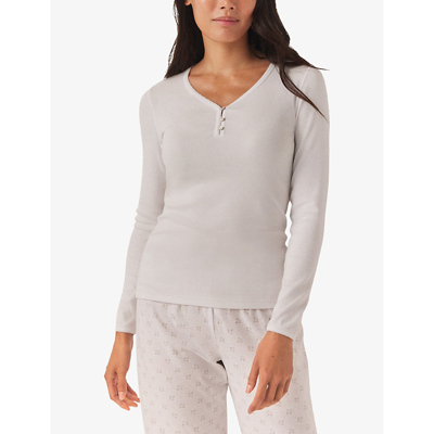 Shop The White Company Womens White Ribbed-texture Piped-trim Stretch Cotton-blend Pyjama Top