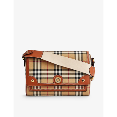 Shop Burberry Note Check-print Shell Cross-body Bag In Briar Brown