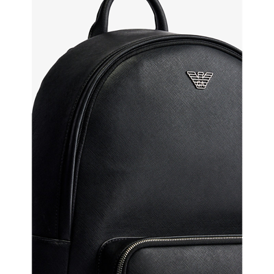 Shop Emporio Armani Mens Black Brand-plaque Recycled-leather Backpack