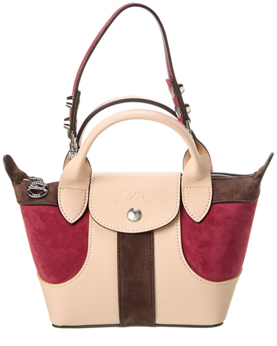 Shop Longchamp Le Pliage Cuir Xs Leather & Suede Short-handle Tote In Red