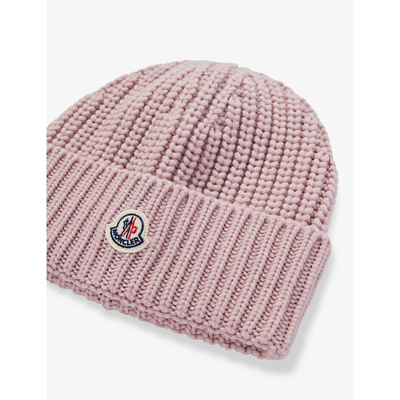 Shop Moncler Logo-patch Chunky Wool-knit Beanie In Pink