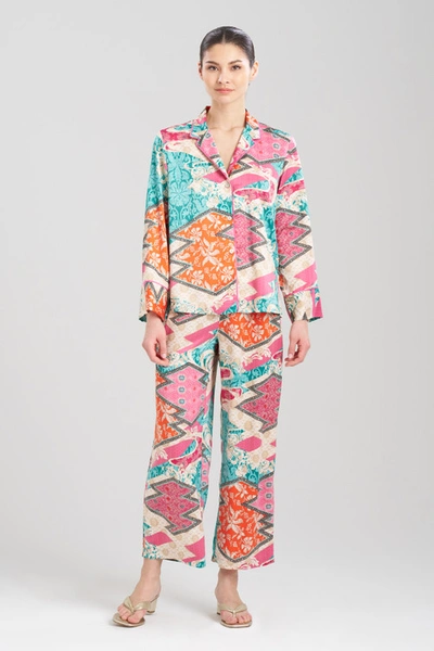 Shop Natori Orient Express Notch Pajamas In Teal Combo