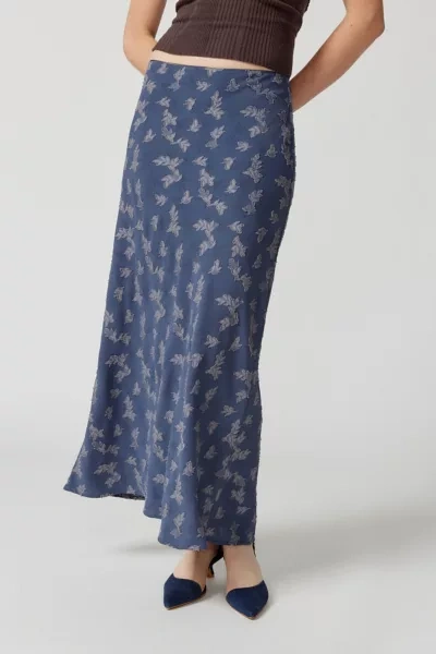 Shop Urban Renewal Remnants Textured Floral Jacquard Column Maxi Skirt In Navy, Women's At Urban Outfitters
