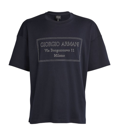 Shop Giorgio Armani Embroidered Logo T-shirt In Blue