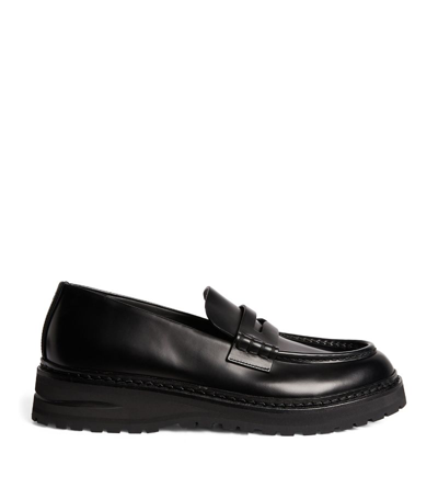 Shop Giorgio Armani Leather Loafers In Black