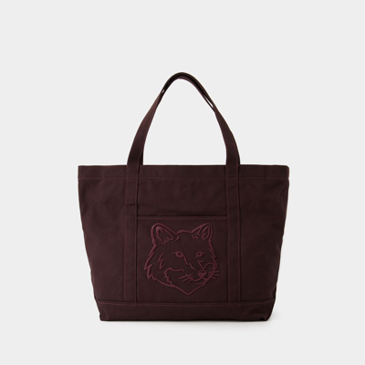 Shop Maison Kitsuné Tote Bag Classique Fox Head - Maison Kitsune - Canvas - Pecan Brown