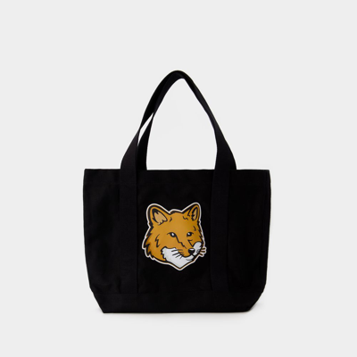 Maison Kitsuné Fox Head Tote Bag - Maison Kitsune - Cotton - Black In Black