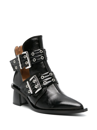 Shop Ganni Chunky Open Cut Boots Woman Black In Leather