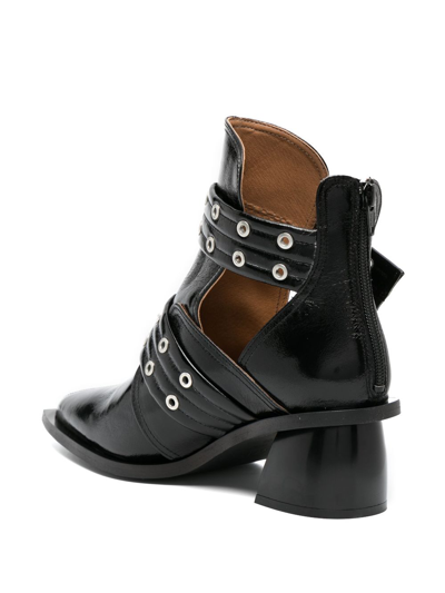 Shop Ganni Chunky Open Cut Boots Woman Black In Leather