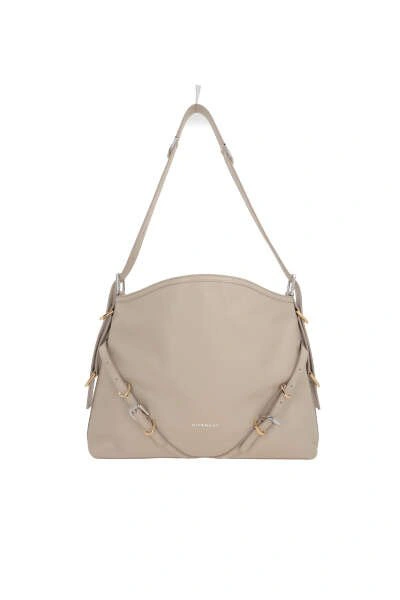 Shop Givenchy Voyou Logo Detailed Medium Shoulder Bag In Beige