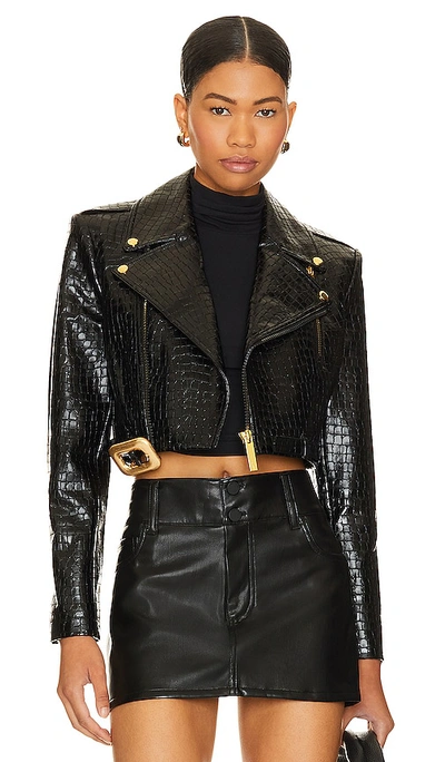 Shop Alice And Olivia Krishna Faux Leather Cropped Moto Jacket In Black