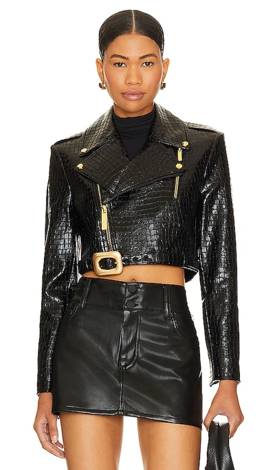 Shop Alice And Olivia Krishna Faux Leather Cropped Moto Jacket In Black