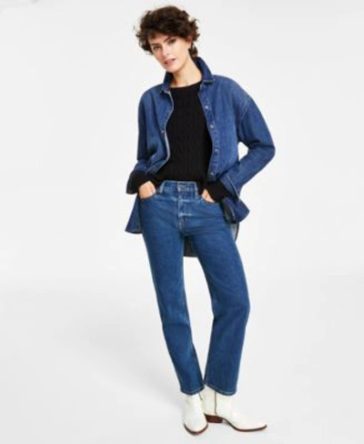 Shop Calvin Klein Jeans Est.1978 Womens Oversized Denim Overshirt Jacket Cable Knit Cropped Sweater Straight Leg Denim Jeans In Caldwell